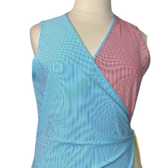 Lands’ End New. Women's Dress Blue Red Yellow Stripe Seersucker Wrap Size XL - Picture 7 of 12